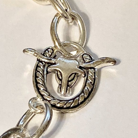 Vintage Horseshoe Steer Charm Bracelet Silver Plated Country Western Cowgirl 8" - Picture 7 of 11
